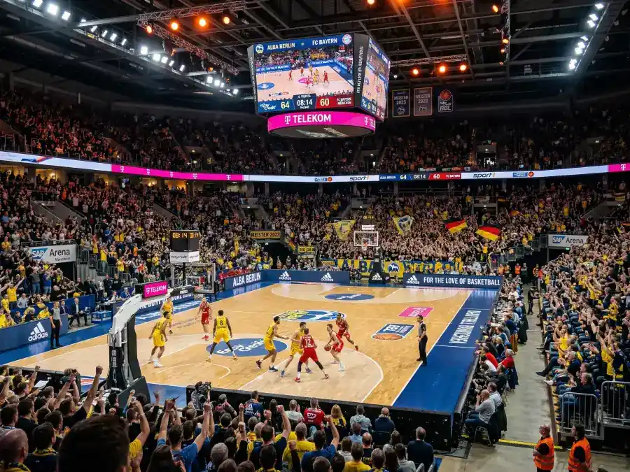 BBL Basketball Arena mit Fans und beleuchteter Spielfläche